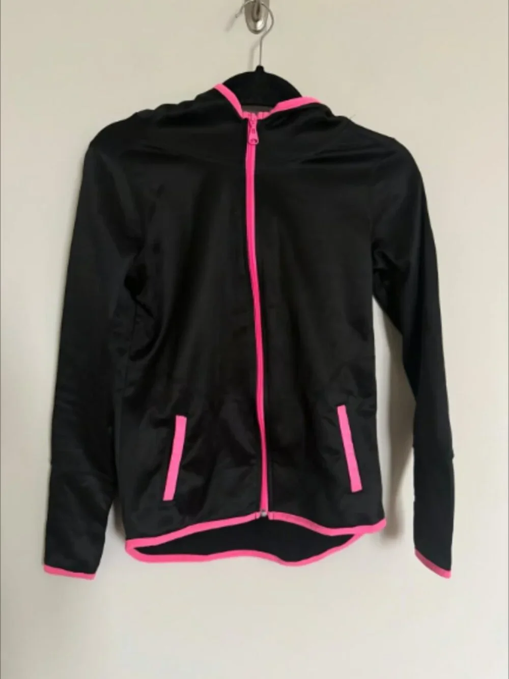 Justice Girls Hoodie Size 12 Black Pink Athletic Zip Up Jacket